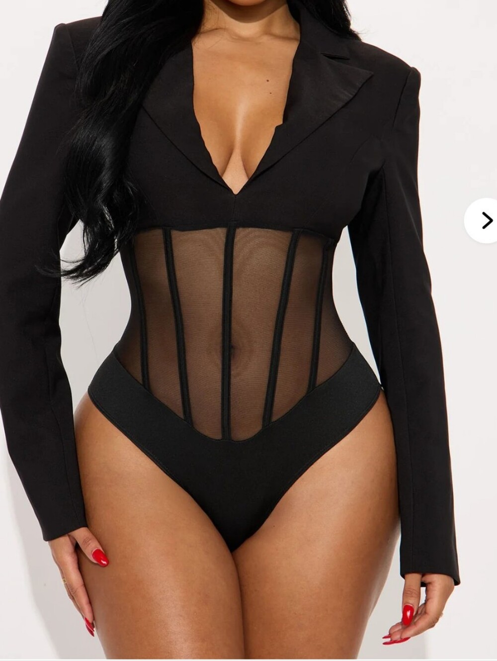 NWT Fashion Nova Black Mesh Corset Bodysuit Blazer Top Sz S.
